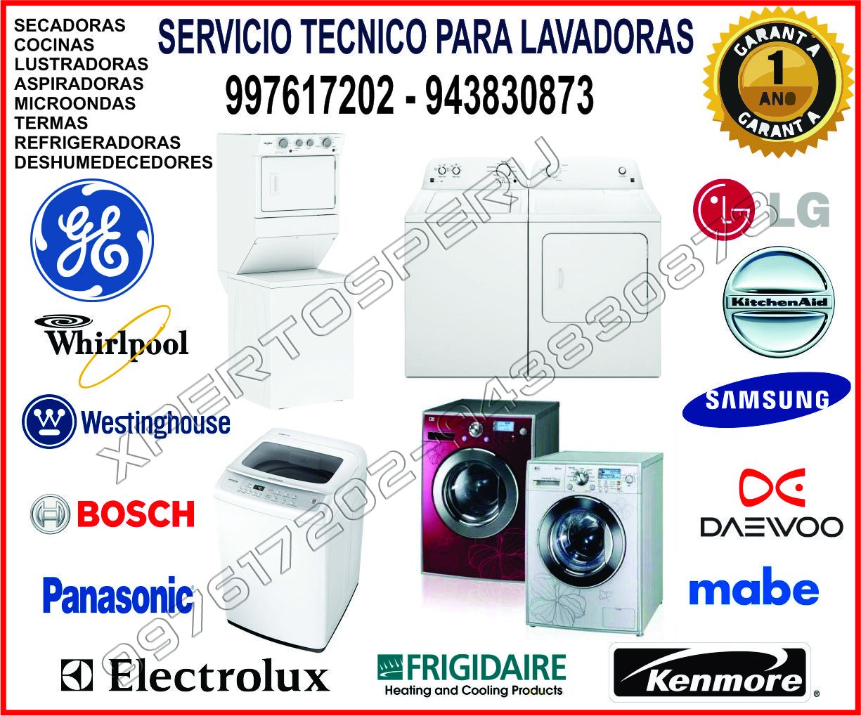 SERVICIO TECNICO PARA LAVADORAS, SECADORAS  FRIGIDAIRE, WHIRPOOL, GENERAL, WESTING HOUSE, LG, OTROS